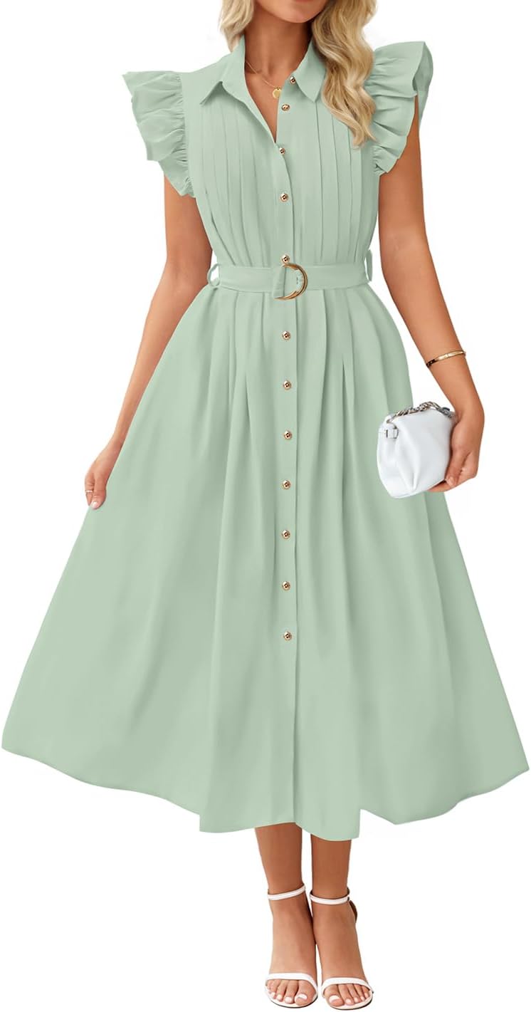 Summer Button Midi Dress Casual Work Dresses image 1