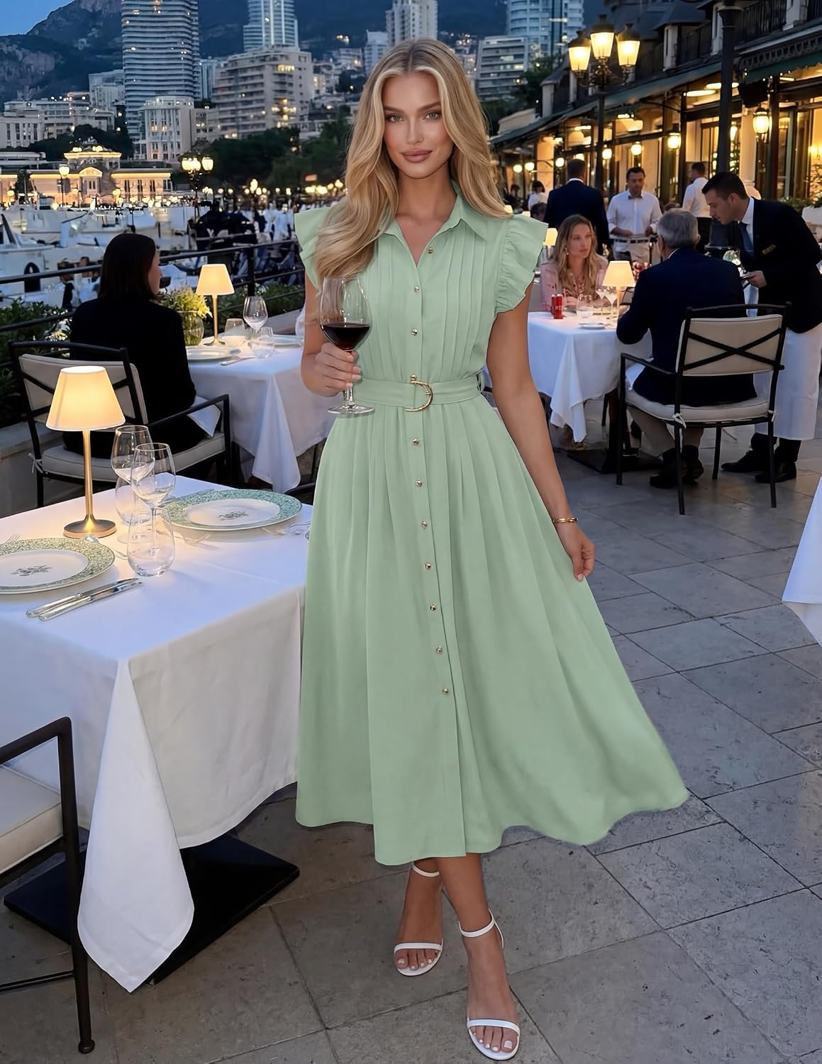Summer Button Midi Dress Casual Work Dresses image 2