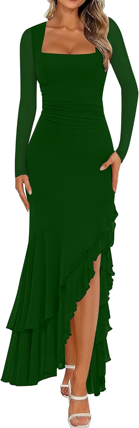 Bodycon Fall Wedding Guest Long Sleeve Maxi Dress image 1