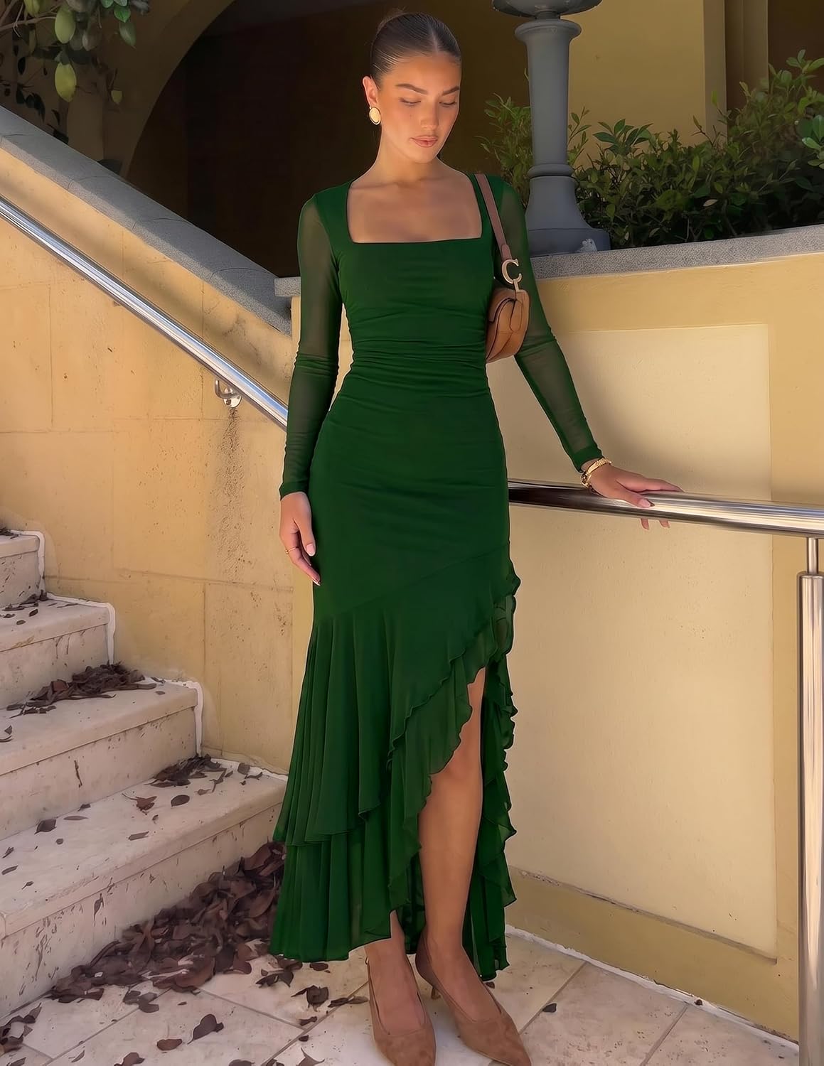 Bodycon Fall Wedding Guest Long Sleeve Maxi Dress image 3