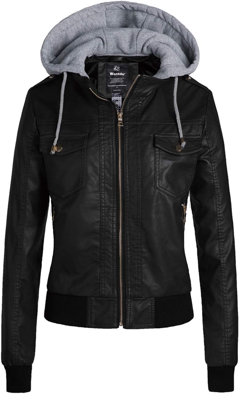 Faux Leather Jacket for Women, PU Moto Biker Bomber image 1